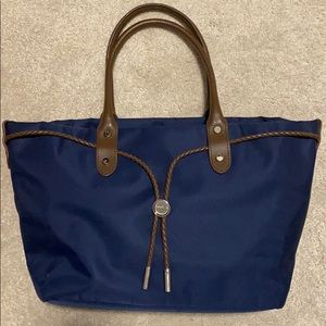 Agnes b voyager navy blue top handle bag
